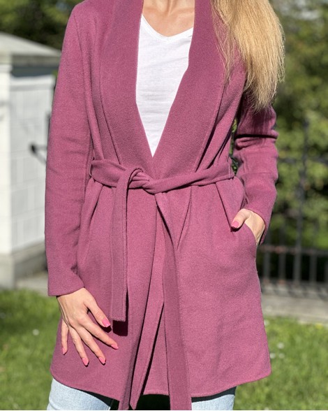 Kabát dámský Massimo Dutti fialový s páskem